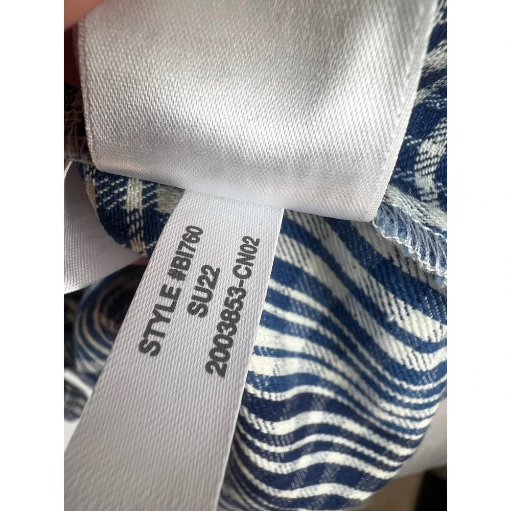 J. Crew Blue and White Plaid Short Sleeve Wrap Blouse